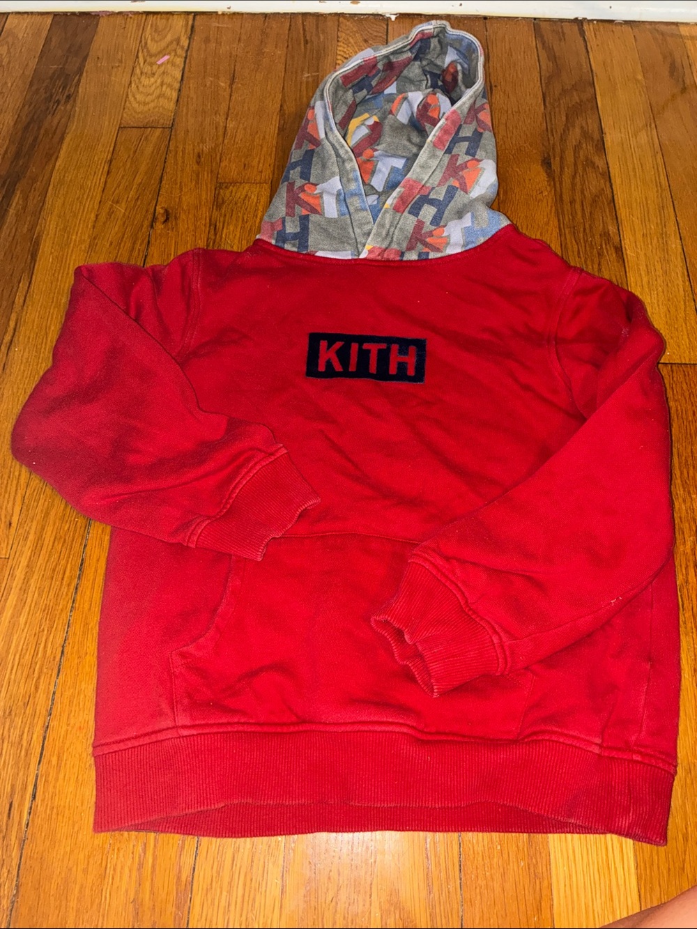 Kith RARE Red box logo kids Hoodie with Patterned Letters Hood